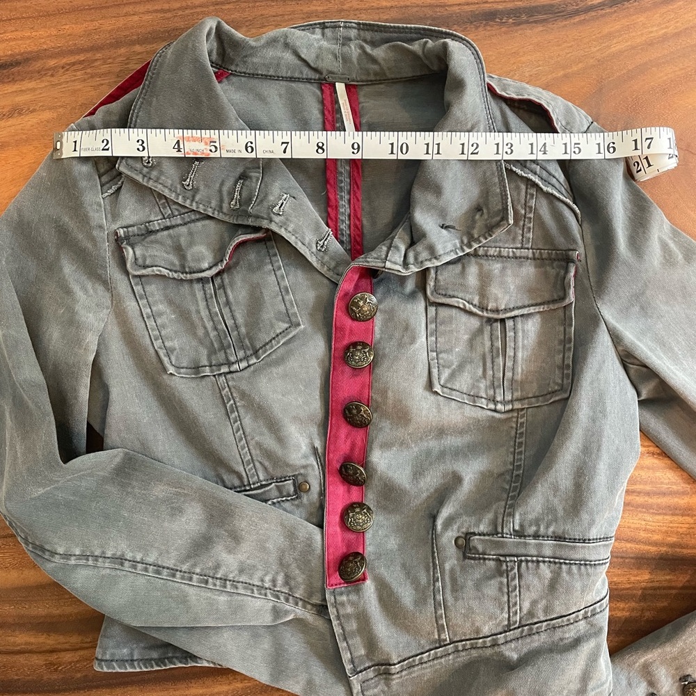 Free People Gray Denim-Style Jacket with Red Trim - Picture 5 of 6